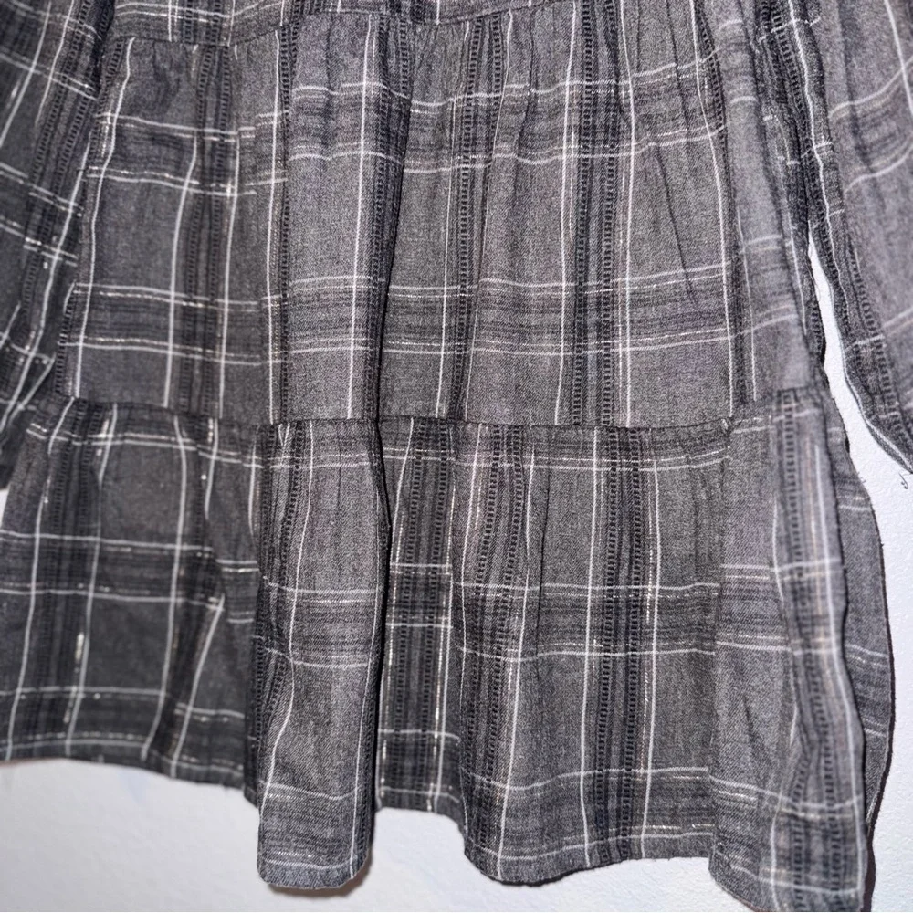 Cat & Jack Plaid Dress in Charcoal Grey with Gold Foil Accent Long Sleeve Kids M